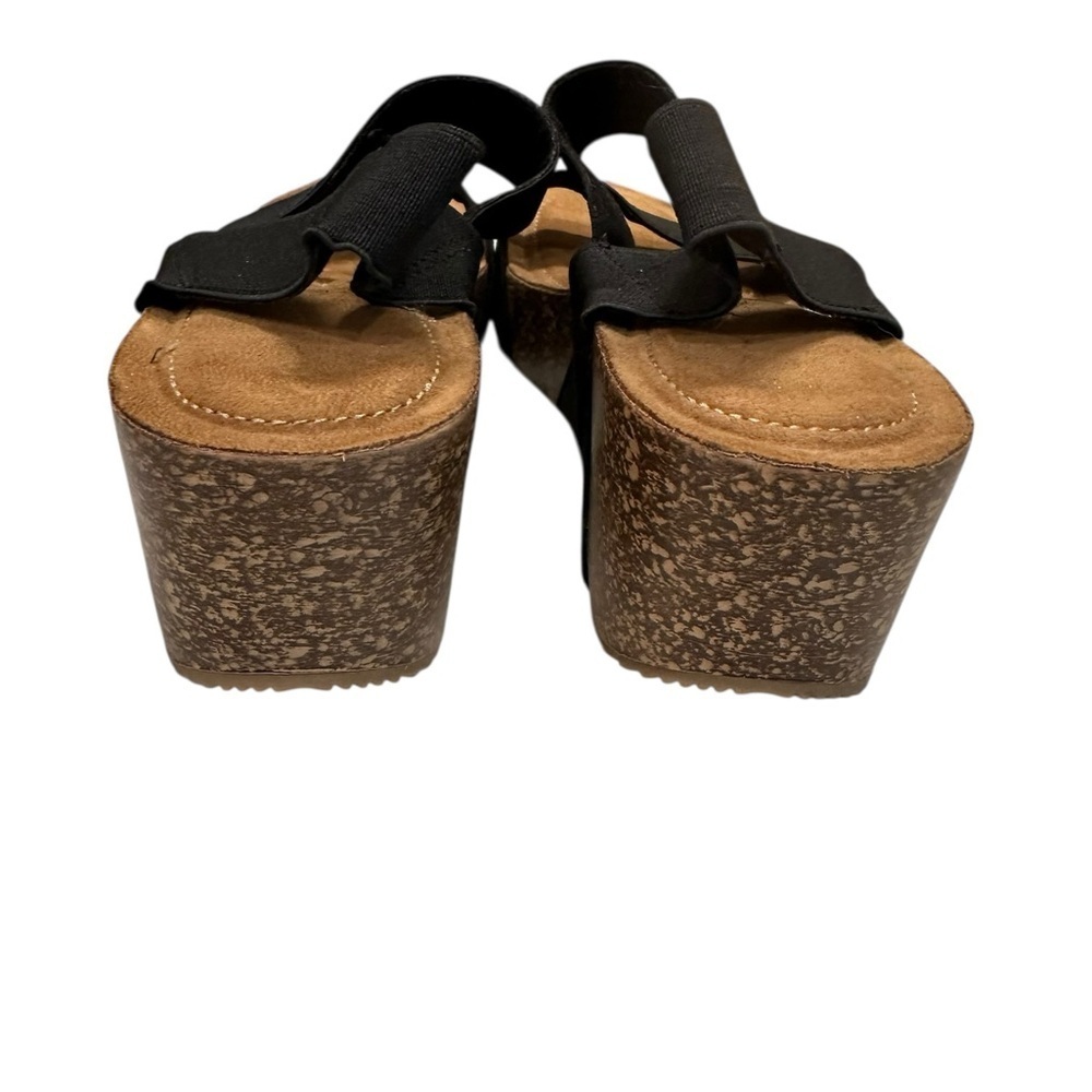 Women’s Madden Girl Black Wedge Cork Sandals Size 9.5 - Picture 4 of 8